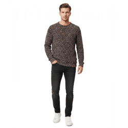 Moderner Herrenpullover aus weichem Feinstrick mit zeitlosem Design und klassischem Rundhals 13246 Braun/Weiß
