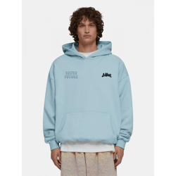 moderner Lost Youth Herren Hoodie Rippbündchen Kapuze 460 g/m² mit Baumwolle Hell-Blau