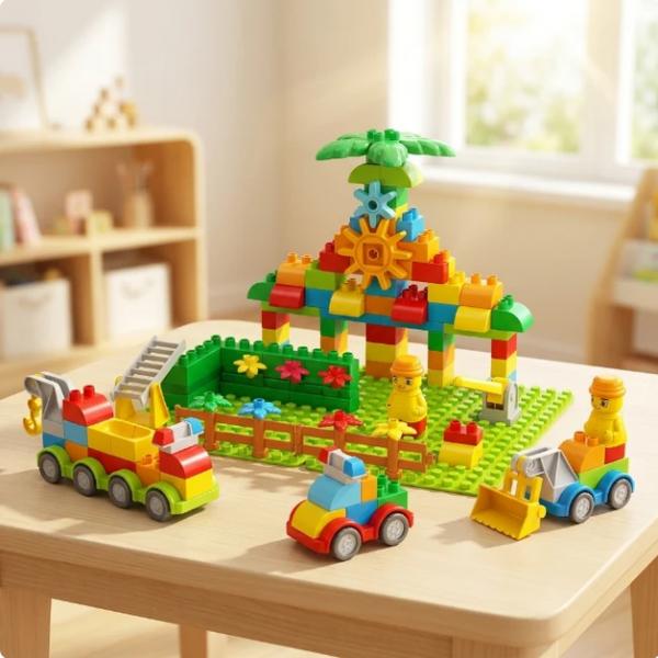 NEUWARE - Bausteine - 106 Stück - Dorfthema Spielzeug (A203)