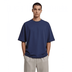 Prohibited Savile Row Team Herren T-Shirt Baumwoll-Shirt mit auffälligem Rückenprint Kurzarm-Shirt Oversized-Fit Navy