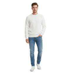 Schlichter ESPRIT Herren Strick-Pullover Rundhals-Sweater Baumwoll-Pullover Weiß