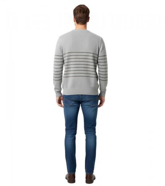 Stylischer ESPRIT Herren Strick-Pullover mit Streifen Rundhals-Sweater Baumwoll-Pullover Grau