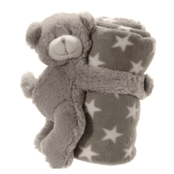 Babydecke mit Bär, grau, ca. 75x75cm