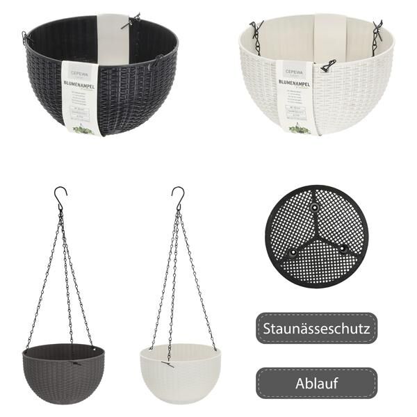 Blumenampel, Rattan, 2/s, ca. 23cmD