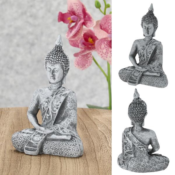 Buddha, grau, sitzend, M, ca. 12 cmH