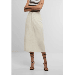 Feminine Urban Classics Women's Dress with Zipper and Pockets, Made of Ecru-White Cotton