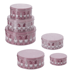 Pink Gnome Cookie Jar, Set of 3, Round 