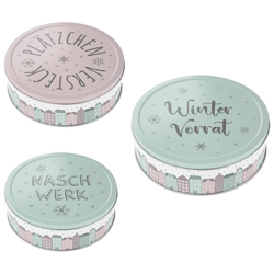 Gebäckdose Winter Dorf 3er Set rund 
