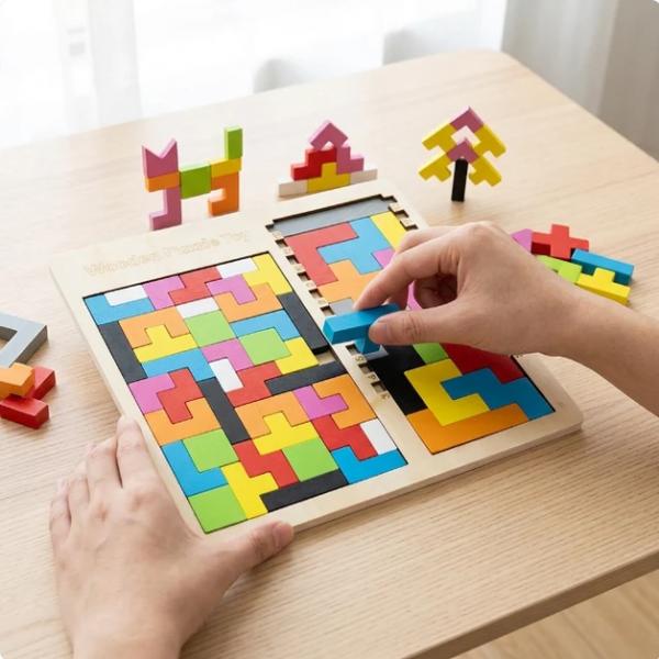 Holzpuzzle | Logikspiel Tetris Holzspielzeug