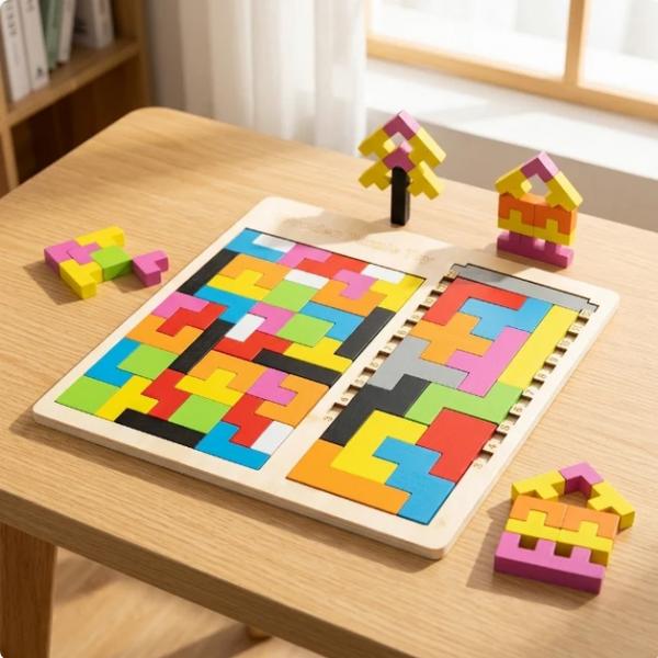 Holzpuzzle | Logikspiel Tetris Holzspielzeug