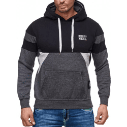 Sportiver Herren Hoodie im Colorblock Design Kapuzen-Pullover mit Kängurutasche Sweater 19041 Schwarz