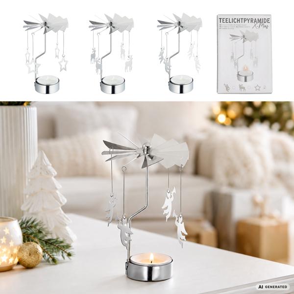 Teelichtpyramide Xmas, 3/s, silber