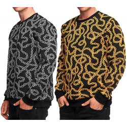 Unique men's sweatshirt with a chain-inspired pattern; Crew-neck Sweatshirt 19141 in black or yellow