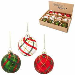 Boltze Weihnachtskugel aus Glas „Scotty“, 10 cm, 3er-Set, sortiert