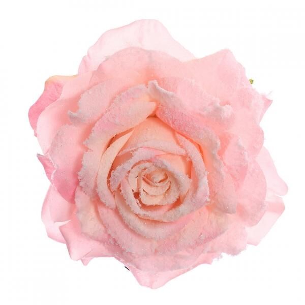 Decorative rose with clip, pink, 14 cm