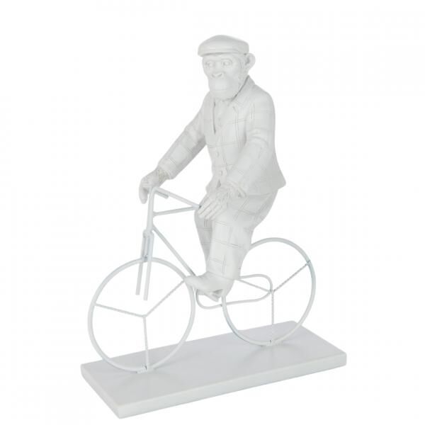 J-Line Figur „Affe auf dem Fahrrad“, weiß, 33 cm