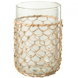 J-Line Vase, Knitted Glass/Rattan, 21 cm