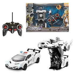 RC police car transforming robot with light