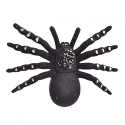 Spider on a clip, glitter black, 10 cm