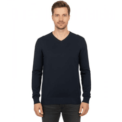 Stylischer Herren Strick-Pullover mit V-Ausschnitt Premium-Baumwolle 143-034 Dunkelblau