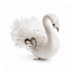 Schwan auf Clip, glitzernd, weiß, 14 cm
