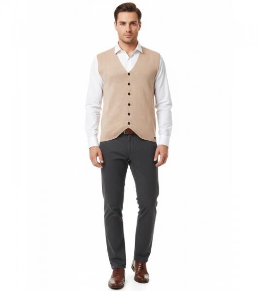 Elegante Herren Feinstrick-Weste mit Knopfleiste Anzug-Weste 13412 Camel