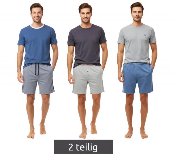 leichter SCOTCH & SODA Herren Pyjama 2-teiliges Shorty-Set mit Baumwolle kurzer Schlafanzug Grau/Navy, Blau oder Dunkelblau/Grau
