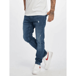 Stylish DEF Men's Slim-Fit Stretch Jeans with Drawstring, Cotton, Blue