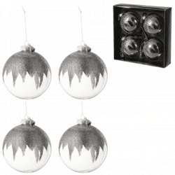 J-Line Weihnachtskugeln aus Glas, Glitzer, grau, 12 cm, 4er-Set