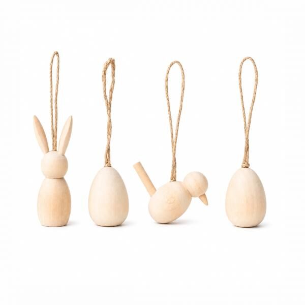 Osteranhänger aus naturbelassenem Holz, 7 cm, 4er-Set
