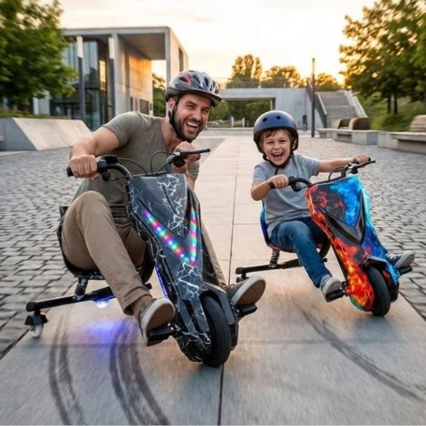 DriftMax BLACK Elektrisches 3-Rad-Drift-Kart | 36 V, 250 W bürstenloser Motor mit Bluetooth und LED