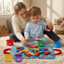 HookaPlay Montessori Fabric Fishing Game | 22-Pcs Safe Velcro Toddler Toy Set