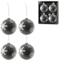 J-Line Glas-Weihnachtskugeln „Schneeflocke“, grau, 12 cm