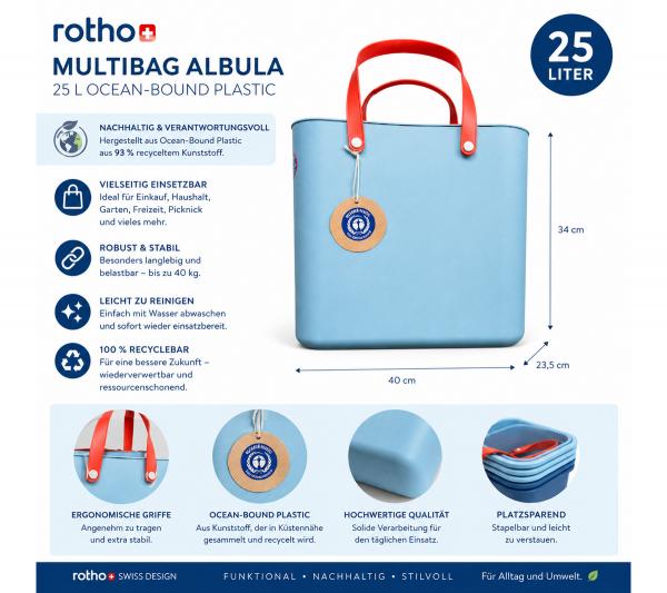 Nachhaltige Rotho Multibag ALBULA 25L Ocean-Bound Plastic Tragetasche Einkaufskorb 7670987 Himmelblau/Orange