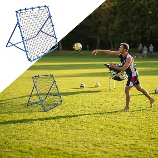 SpikeBack – zusammenklappbares Rückprallnetz | Trainingsnetz mit einstellbarem Winkel für Fußball und Volleyball