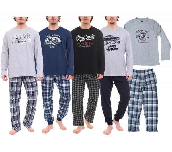 AM LEGEND Herren Pyjama-Set 2-teilig karierter oder unifarbener Schlafanzug IAN MPJ 23 Schwarz/Wei&szlig;/Blau/Grau in verschiedenen Modellen