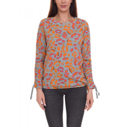 BOYSEN´S Damen Druck-Shirt mit Allover-Print Langarm-Bluse 39077013 Grau/Orange