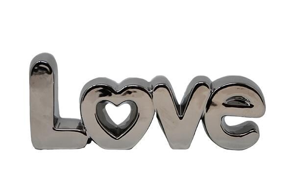 Deko-Schriftzug Love aus Keramik Silber ca. 20 × 4 × 7 cm