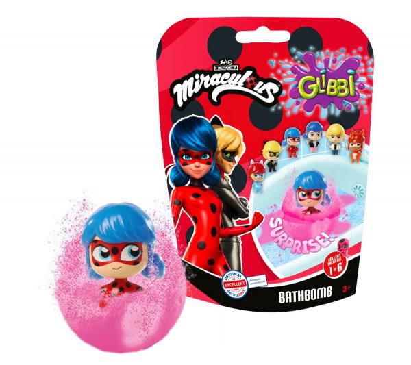 GLIBBI Miraculous Surprise gefüllte Kinder Badebomben mit Miraculous Sammelfiguren ab 3 Jahren 100gr 105953972 Blau, Grün, Pink oder Oran