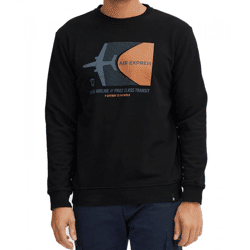 INDICODE IDForz Herren Baumwoll-Pullover Rundhals-Sweater mit großem Frontprint 55582MM 999 Schwarz