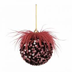 J-Line Weihnachtskugel mit Pailletten, bordeauxrot, 7 cm
