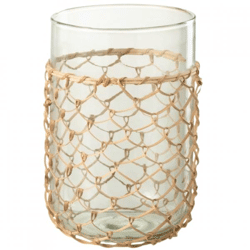 J-Line Vase „Breiwerk“ aus Glas und Schilf, 21 cm