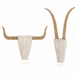 J-Line Wanddekoration „Bull“, weiß/natur, 65 cm, 2er-Set
