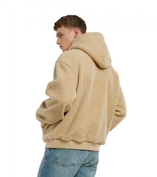 Kuscheliger URBAN CLASSICS Herren Teddyfleece Hoodie Flauschiger Kapuzenpullover mit K&auml;ngurutasche Beige 