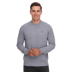 Lacoste Men's Knit Sweater, Cotton Sweater with Embroidered Logo, Long-Sleeve Shirt AH0128 00 CCA Gray