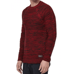 Moderner Herren Grobstrick-Pullover mit Zopfdetails und Rundhals Slim Fit Strick-Sweater 13386 Rot