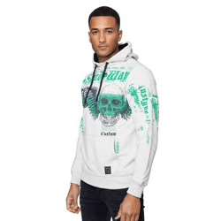 Stylischer Kapuzen-Sweater mit trendigen Print Hoodie für Herren Pullover Sweater 19149 Grau