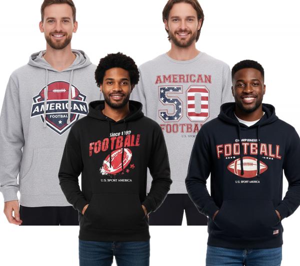 U.S. SPORT AMERICA Herren Pullover mit oder ohne Kapuze und Schriftzug Baumwoll-Hoodie Sommer-Pullover Grau, Blau oder Schwarz