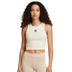 adidas Cloud Damen Tank-Top aus leichtem Rippstrick Crop-Top Baumwoll-Shirt Fitness-Shirt IY9648 Weiß