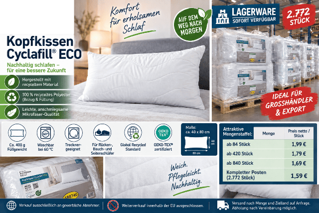 LIVARNO home Kopfkissen Cyclafill ECO 40x80 cm | ab 1,59 € | 2.772 Stück | Export